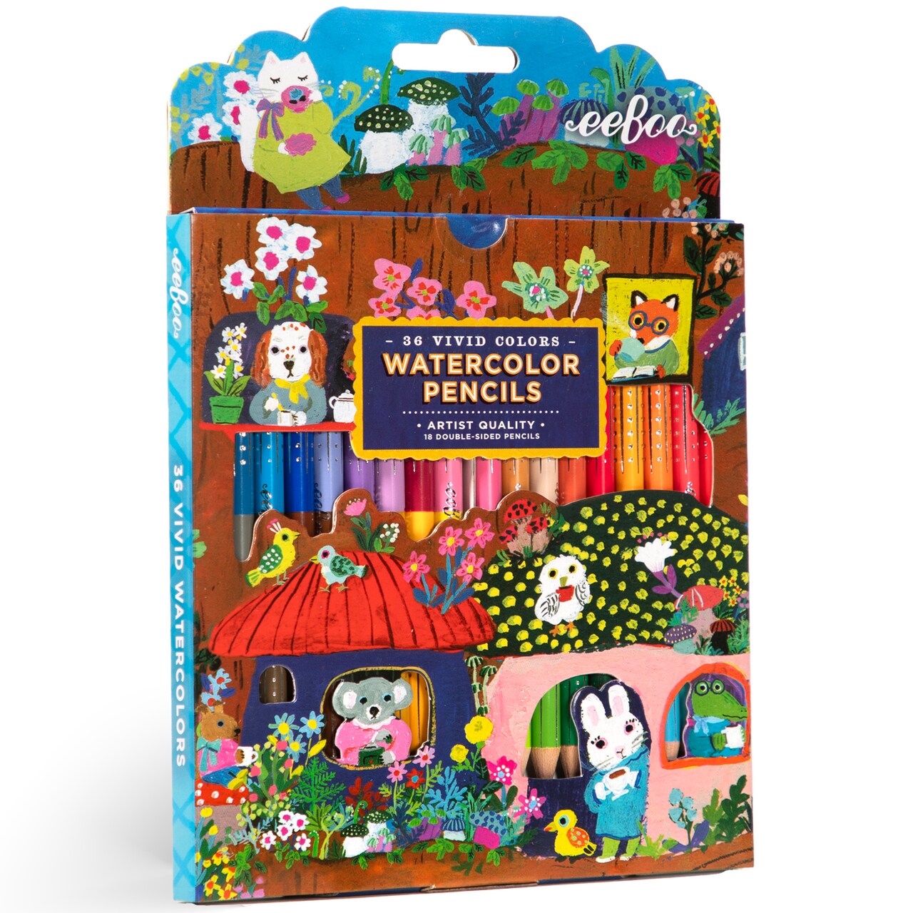 eeBoo: Watercolor Pencils - Yumi’s Mushrooms - 18 Double-Sided Pieces, 36 Colors, Foil Barrel, Add Water For Painting, Artist Quality, Adult Supplies